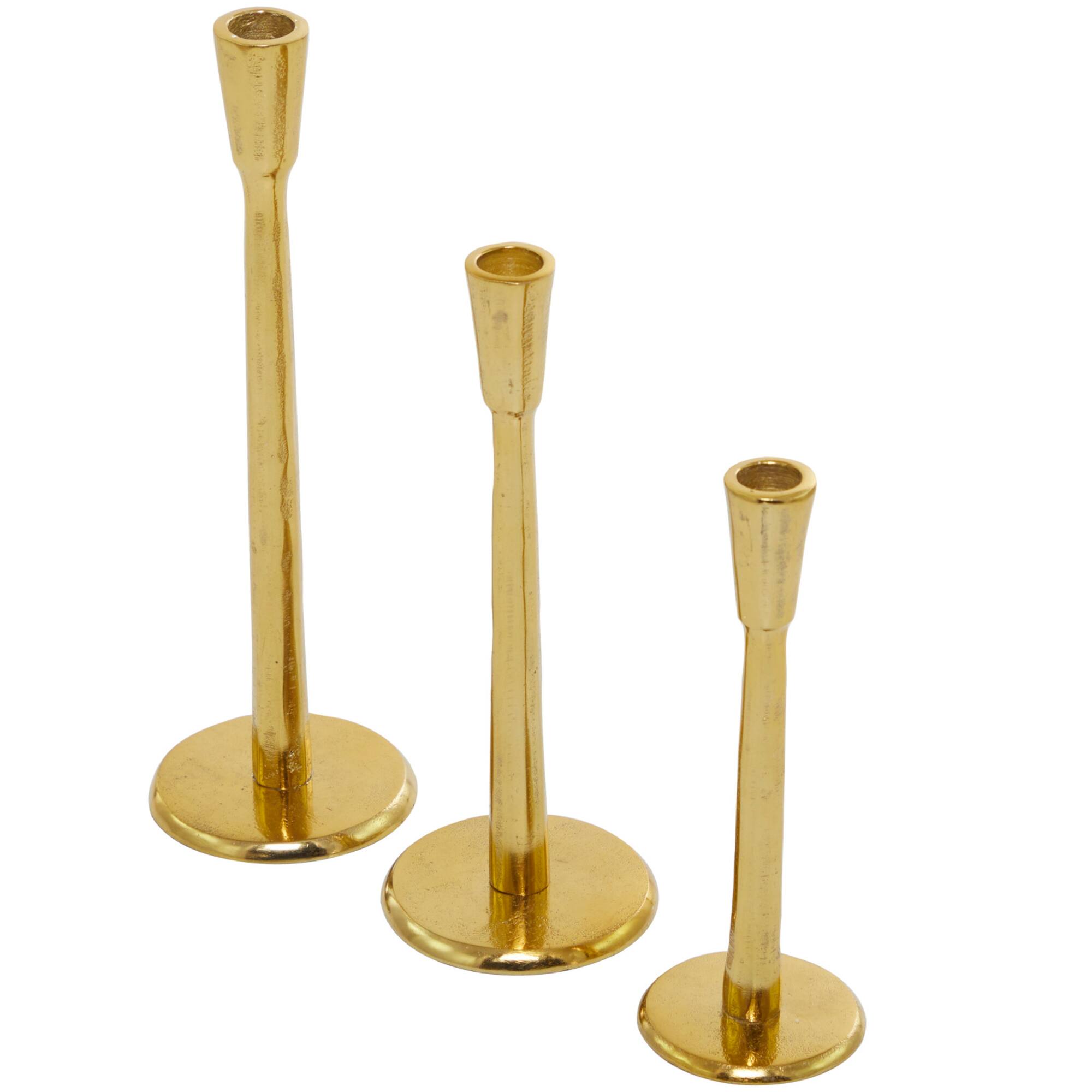 Gold Aluminum Tapered Candle Holder Set